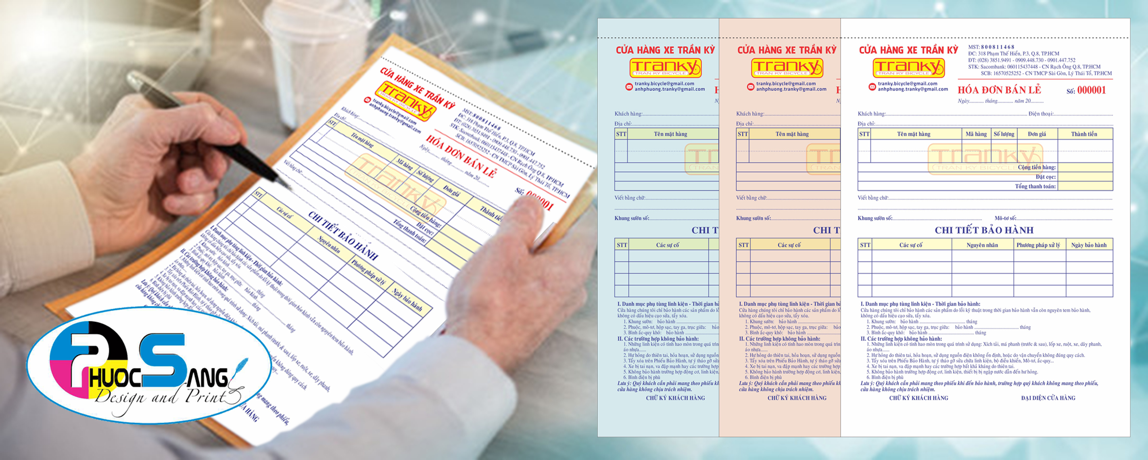 Dịch vụ in hóa đơn bán lẻ 2 liên, 3 liên, 4 liên... in nhiều kích thước khác nhau như A4, A5, A6...