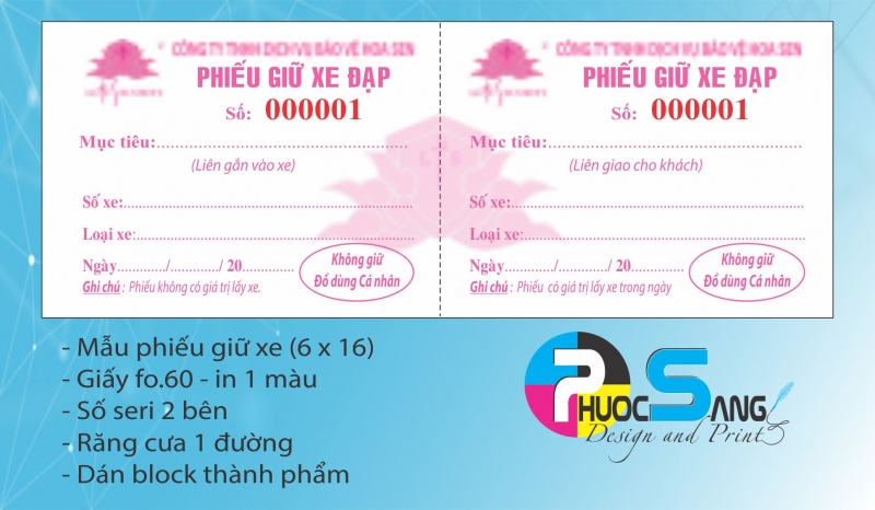 Dịch vụ in phiếu giữ xe đạp giá rẻ tại Tp.HCM