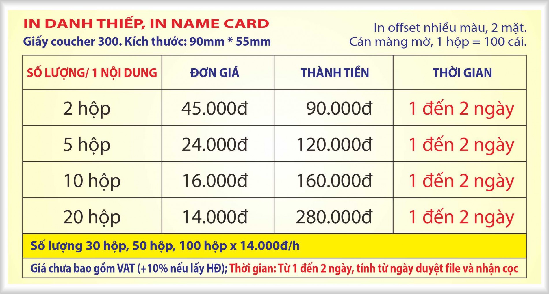 Báo giá in card visit, in name card, in danh thiếp giá tốt nhất tại Gò Vấp, TP.HCM