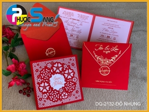 Mẫu DQ-2132-DO NHUNG | Mẫu thiệp cươi laser quá sang trọng