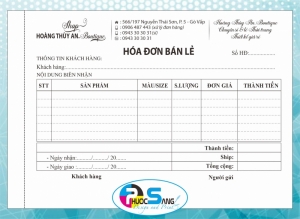 Mẫu hóa đơn bán lẻ A5 khổ ngang đẹp thông dụng cho các shop kinh doanh