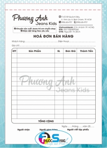 Mẫu hóa đơn bán hàng, bán lẻ shop thời trang trẻ em
