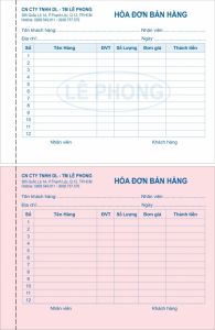 Mẫu hóa đơn bán lẻ 2 liên in trên chất liệu giấy carbonless