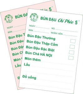 Mẫu order quán ăn in 1 màu dạng 2 liên