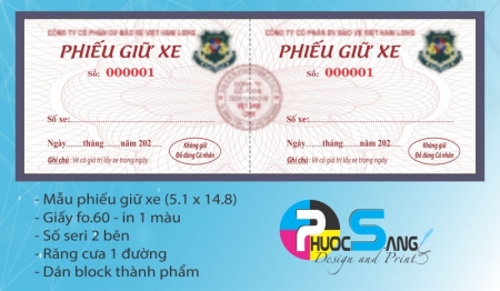 Dịch vụ in phiếu giữ xe máy cho bãi xe, công ty bảo vệ